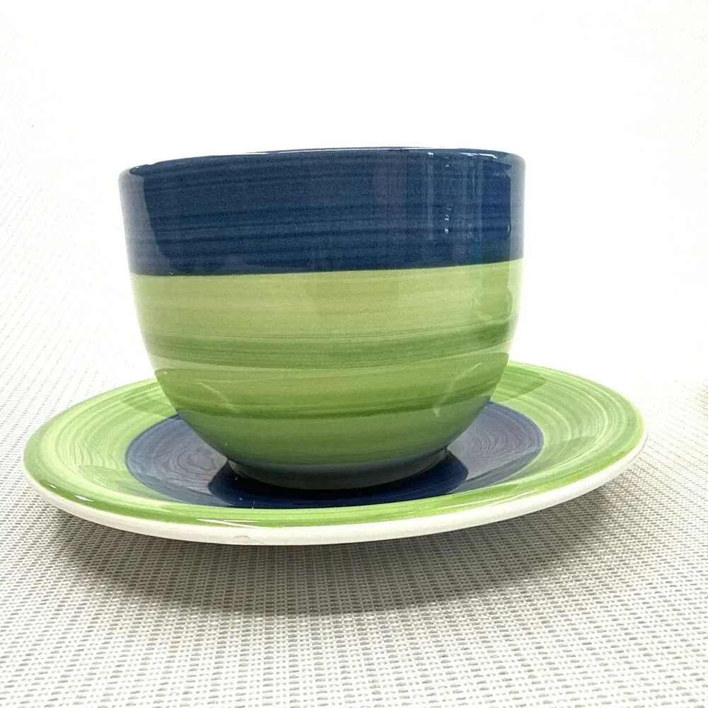 Vintage Tre Ci Handpainted Made in Italy Jumbo Cup & Saucer Set of 2